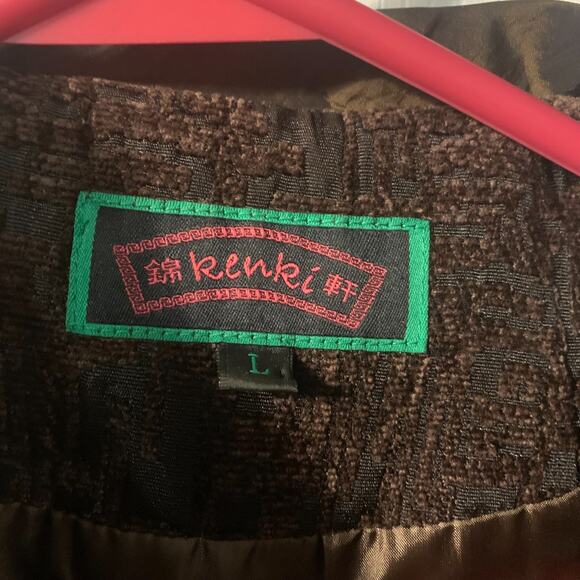 Kenki Chinese Jacket Size L Runs Small Brown Frog Closures Fall Textured Office - Picture 5 of 5